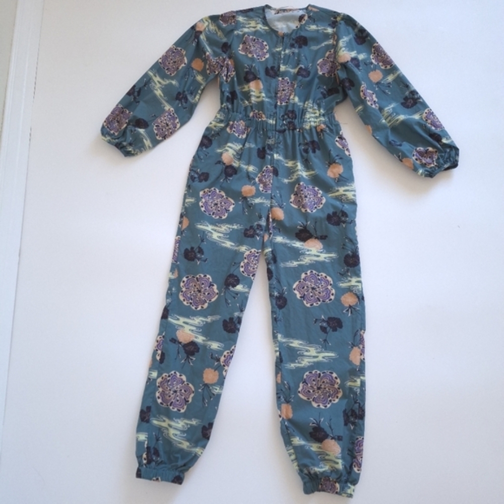 Ulla Johnson Girls Delia Floral Print Longsleeve Cotton Zip Front Jumpsuit 10Y